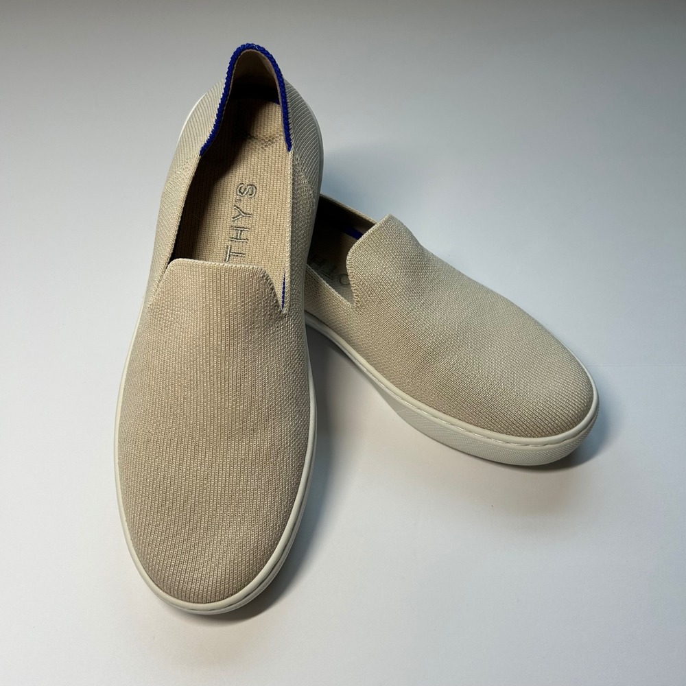 Rothys The Sneaker Sand Beige Slip On Knit Shoes Womens 7 Machine Washable READ
